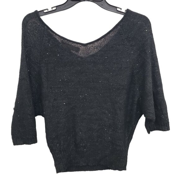 Ann Taylor LOFT Women's Black Mesh Knit Sequin Dolman Sleeve Pullover Sweater XS - Picture 8 of 8